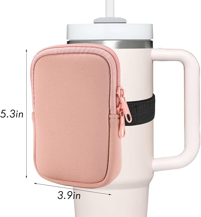 Water Bottle Pouch Cup Accessories for Women Quencher Adventure IceFlow 20oz 30oz 40oz Tumbler Pouch with Handle Running Pouch Bag for Cards Keys(Pink)