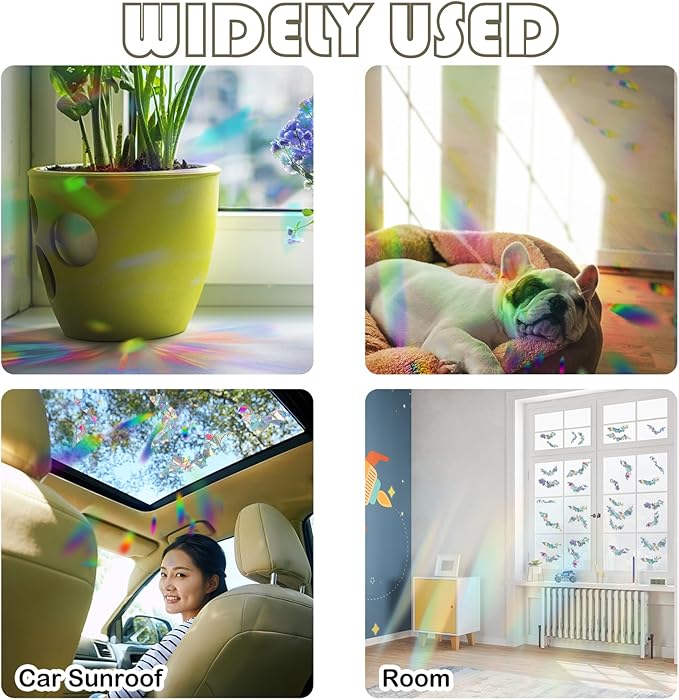 4Pcs Bat Window Stickers, Prism Color Window Decals to Prevent Bird Strikes Bird Window Strike Prevention Window Alert Decals for Birds Strikes, Anti Collision Window Stickers for Birds Window Decals