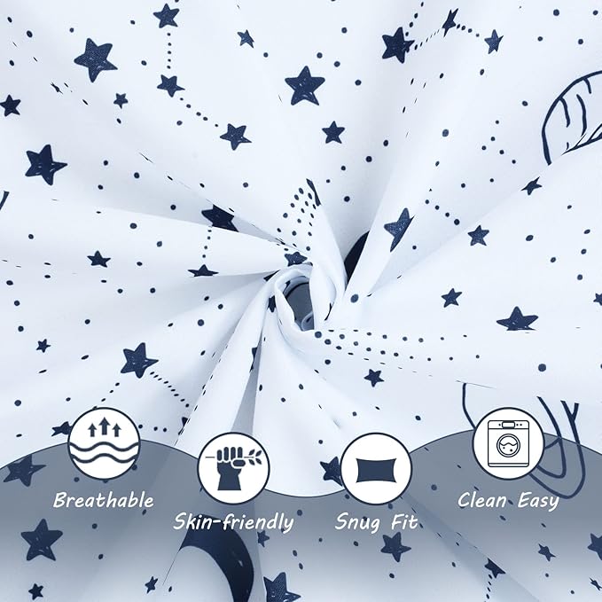 JISEN Baby Crib Sheet 1 Piece Portable Fitted Crib Sheet for Standard Crib and Toddler Mattresses Nursery Bed Decor for Boys Girls 28x52 Inch Stars Planets