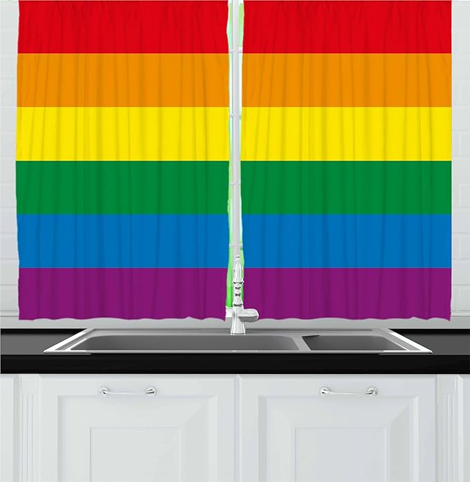Ambesonne Pride Kitchen Curtains, Horizontal Orange Green Colored Flag of Gay Parade Freedom Equality Love Passion Theme, Window Drapes 2 Panel Set for Kitchen Cafe Decor, 55" x 36", Orange Green