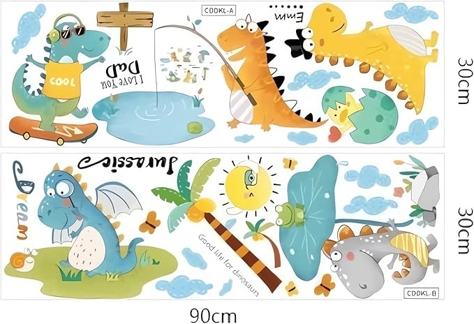 Cartoon Dinosaur Wall Decals Fishing T-Rex DIY Wall Stickers for Boys Kids Room Bedroom Baby Nursery Decor