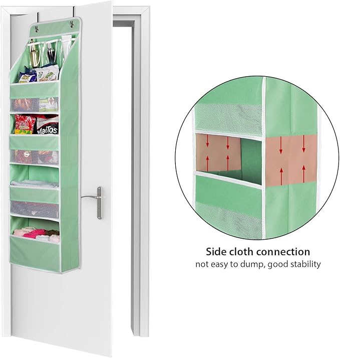 Univivi Over Door Organizer Baby Door Storage Wall Mount Storage with 3 Small PVC Pockets and 4 Large Pockets Ideal for Baby Stuff, Toiletries and Sundries (Green)