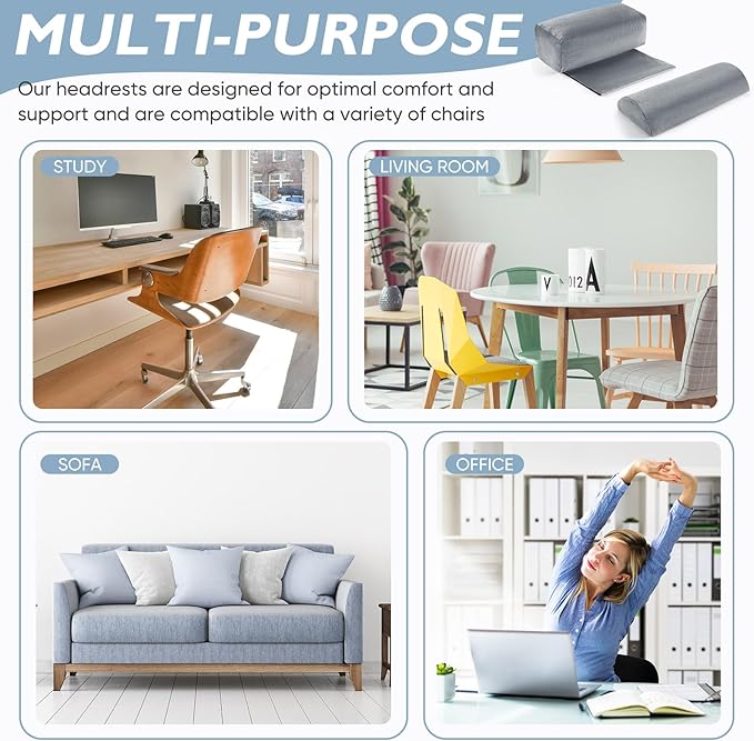 Yalikop 2 Pcs Non Slip Recliner Head Pillow Half Moon Bolster Pillow Set Neck Pillow for Office Chair Foot Pillow for Head Ankle Lumbar Support Leg Elevation Sleeping, Sofas and Loveseats (Grey)