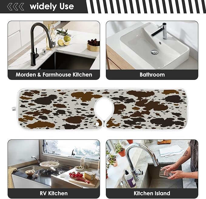 Kitchen Faucet Absorbent Mat,Cowhide Leather Water Splash Guard for Sink, Faucet Drip Catcher Thicken Sponge Microfiber Faucet Water Catcher Mat Sink Absorbent Mat for Kitchen 23x5in 2 Pack