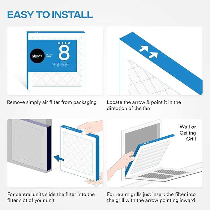 Simply 18x20x1 Air Filter, MERV 8, MPR 600, 6 Pack, For Home AC Furnace & HVAC (Actual Size: 17.75"x19.75"x0.75") DUST, Pet, & Allergy Control