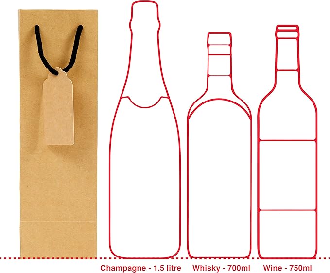 TOHOKU PRIME Kraft Wine Gift Bags, 4x4x13 Inch, 24Pcs Wine Gift Bags Bulk, Wine Bottle Bags, Tumbler Gift Bags