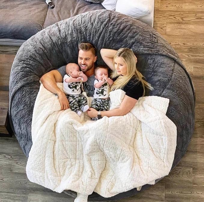 Giant Sherpa Bean Bag Chair Cover, Ultra Soft Bean Bag Bed (No Filler, Cover only), Large Round Soft Fluffy Bean Bag for Adults, Machine Washable Big Size Bean Bag Covers