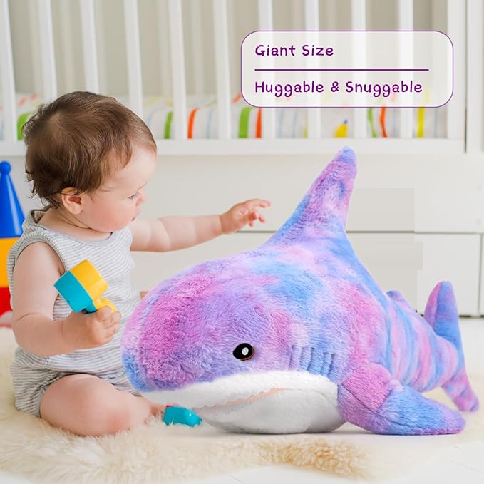 MorisMos Giant Shark Stuffed Animal, Chubby Shark Pillow Baby Shark Plush Toy Shark Toys Cute Stuffed Shark Plush Big Shark Plush Pillow for Kids, Purple, 32in