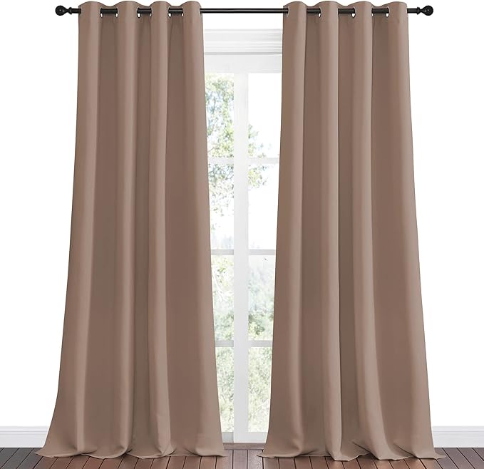 NICETOWN Bedroom Blackout Curtains and Drapes - Window Treatment Thermal Insulated Solid Grommet Blackout Draperies for Bedroom (Set of 2 Panels, 55 by 96 Inch, Cappuccino)