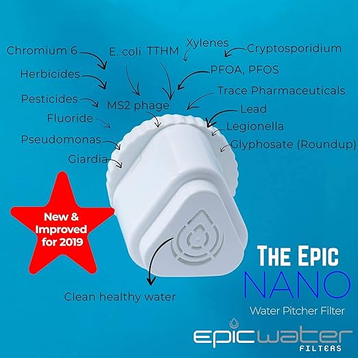 Epic Nano Countertop Water Filter Dispenser for Drinking Water. 36 Cup 150 Gallon Long Last Filter BPA Free Water Purifier Large Water Jug