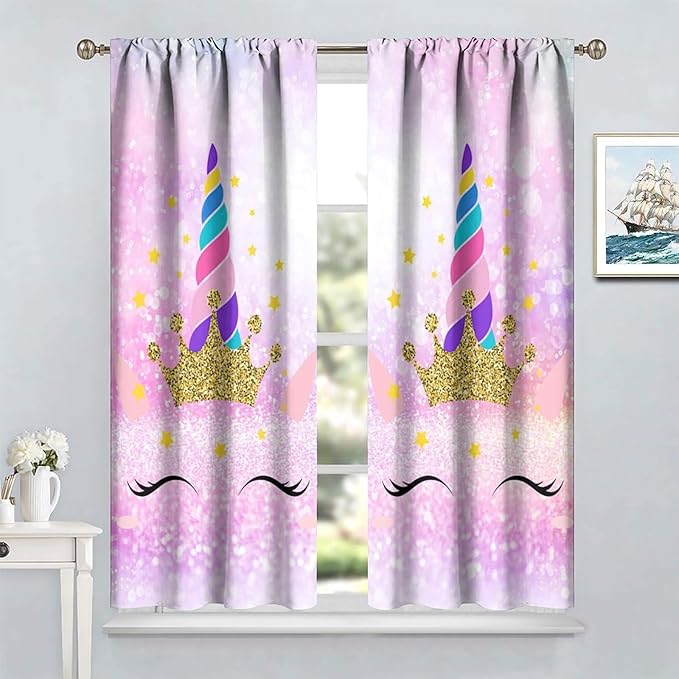 Kids Unicorn Curtains Kids Girls Boys Rainbow Unicorn Pattern Blackout Curtains Bedroom Curtains 63x72 Inches 2 Panels