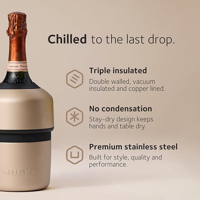 Huski Champagne Chiller | NEW | Award-Winning Iceless Design with Detachable Bottle Stopper | Keeps Wine Cold up to 6 Hours | Fits most 750ml Champagne, Prosecco & Sparkling Wine Bottles (Champagne)