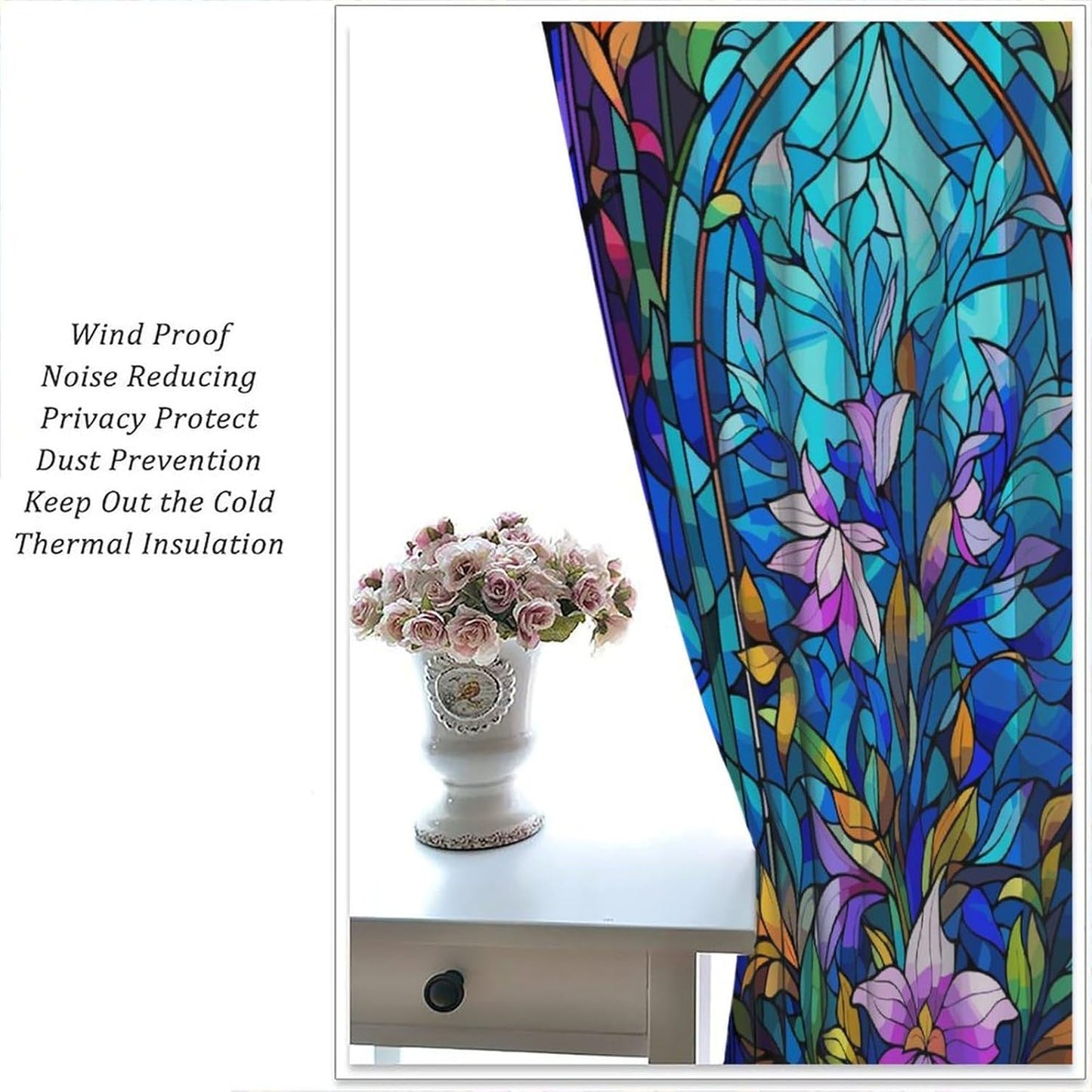 Stained Glass Curtains,Abstract Colorful Floral Geometric Art Home Decor Drapes for Bedroom Living Room Kitchen Window Treatment 2 Panels Set Total Size 63" W X 63" L Inch