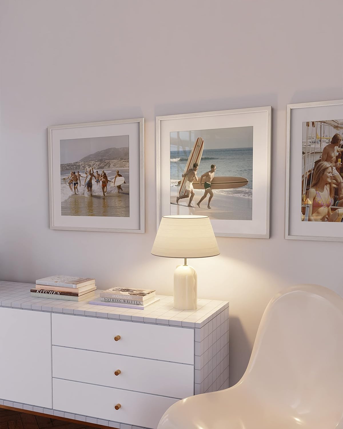 HAUS AND HUES Solid Oak Wood 20”x20” Picture Frames Matted to 16”x16” Set of 3-3 Piece White Square Frames, 20x20 White Picture Frames for Wall, White Frames 20 x 20, Gallery Wall Frame Set