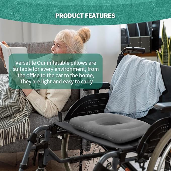 Inflatable Donut Pillow,Hemorrhoid Cushion- Excellent for Tailbone, Prostate, Sciatica, Bed sores, Postpartum Pregnancy, Post-Surgical Pain-Orthopedic Firm seat Cushion for Home, Office or car (green)