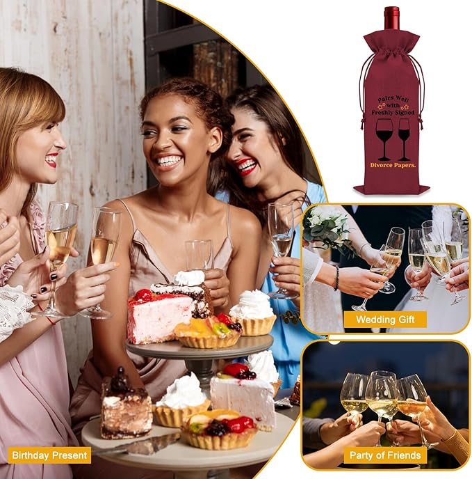 Divorce Gifts for Women Wine Bag Divorce Party Gifts for Him Breakup Gifts for Her Wine Bottle Decoration Bag New Beginning Gift Ideas Pairs Well with Freshly Signed Divorce Papers(Red)