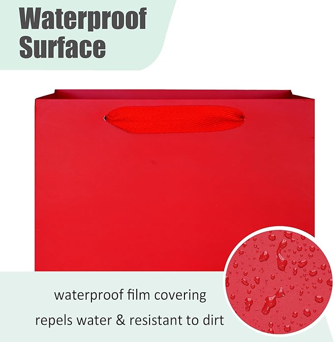 KEYYOOMY Wine Gift Bags - 10 Pack Red Kraft Paper Wine Bottle Gift Bags with Handles for Wedding Birthday Housewarming Christmas Party Supplies(10CT,13.8x4.3x3.5 IN,Red)