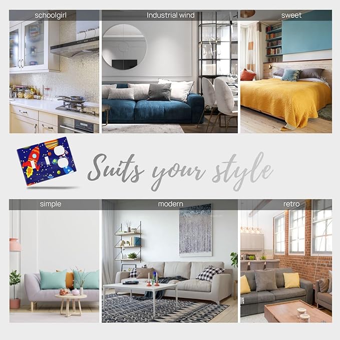 Space Astronaut Combo 2 Toggle 1 Duplex Outlet Light Switch Wall Plate Cover Decorative 3-Gang for Electrical Boys Kids Room Bathroom Bedroom Home Kitchen One Receptacle 4.5" x 6.38"