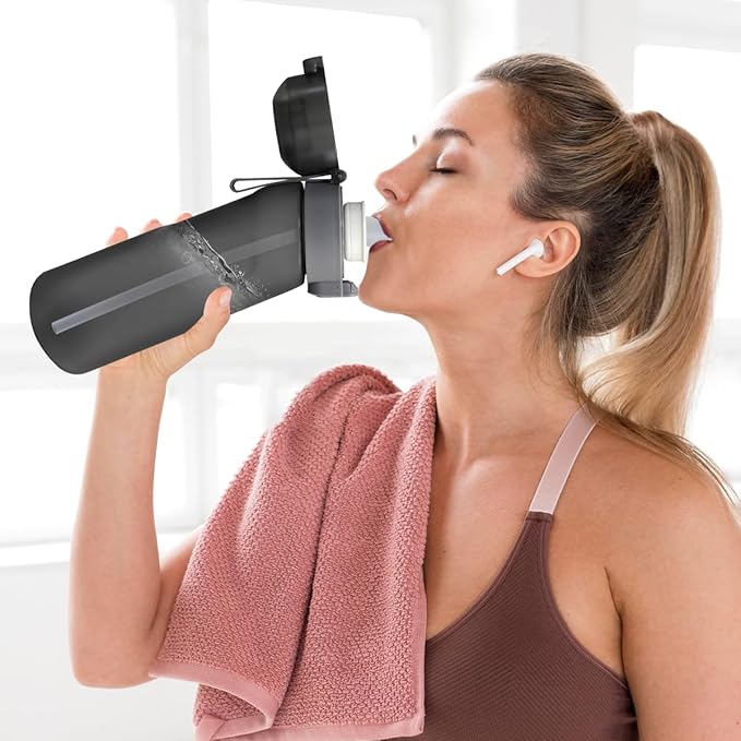 Water Bottle with Flavor Pods 21.9 Oz/650ml Fruit Fragrance Water Bottle Recyclable Sports Air Water Cup Scented Pods for Outdoor (Grey)