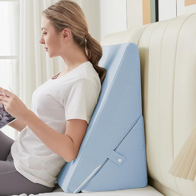 Sasttie Wedge Pillow for Sleep Apnea, 10 Inch Adjustable Bed Wedge Pillow for Back Pain, Acid Reflux Relief, Memory Foam Triangle Pillow Wedge for Sleeping, Post Surgery, Knee Elevation, Light Blue