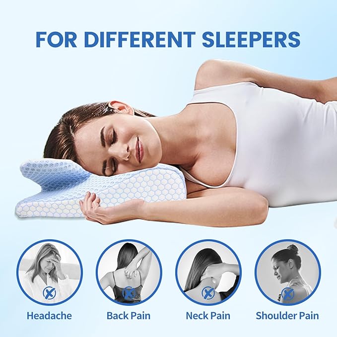 Contour Memory Foam Sleeping Pillows, Bed Pillow for Neck and Shoulder Pain, 2 in 1 Ergonomic Neck Cervical Pillow - for Side,Back,Stomach Sleepers - Neck Pain Relief