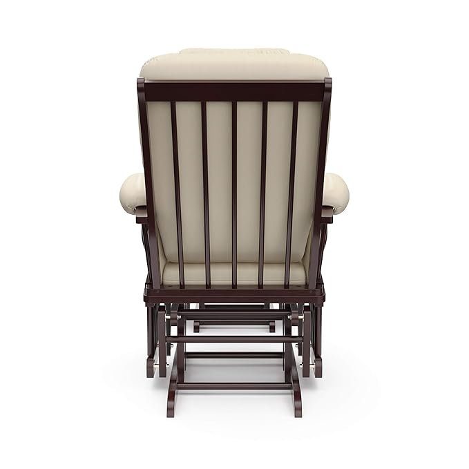 Storkcraft Tuscany Custom Glider and Ottoman with Free Lumbar Pillow (Espresso/Beige) - Cleanable Upholstered Comfort Rocking Nursery Chair with Ottoman