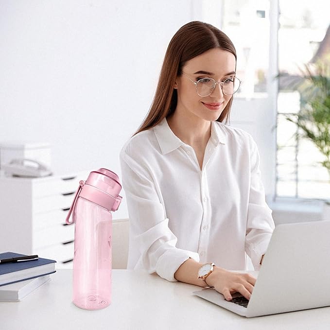 Water Bottle with 7Pcs Air Flavor Pods, Air Bottle Pods Water Bottle, Flavor Caps with Water Bottle, Fruit Scent Pods for Outdoor Sport(Pink-7 Pods)