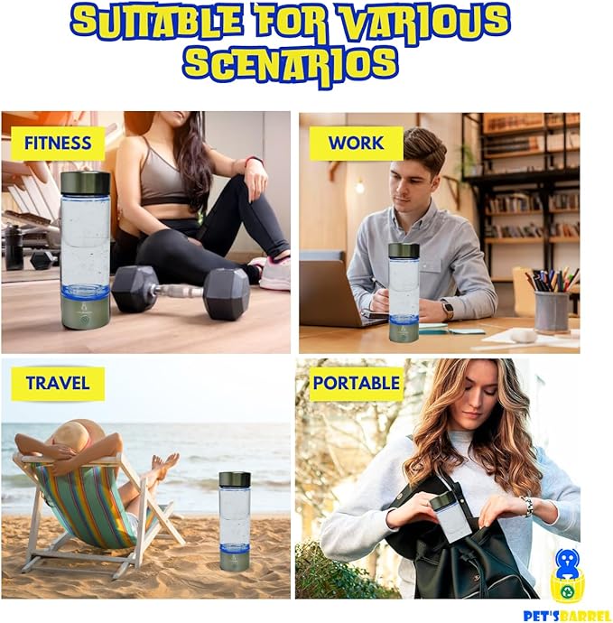 PET'SBARREL Hydrogen Water Bottle - Rapid 3-min Electrolysis Hydro Water Ionizer. Hydro water bottle. Water hydrogenator. Hydrohealth water bottle. Healthy hydration hydrogen water bottle generator