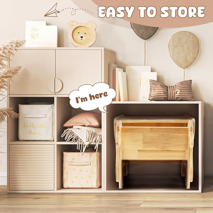 Grebarley Montessori Weaning Table and Chair Set, Solid Wood Tables and Chairs for Toddlers Age 1-3, Real Hardwood 2 in 1 Desk for Reading, Snack Time, Activity Cube, Step Stool, Montessori Furniture