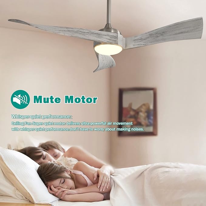 Sofucor 52" Wood Ceiling Fan Indoor with Light and Remote Control, 6-Speed, 3-Timer with Quiet Energy Saving, 3 blades Propeller Ceiling fan with Remote, Grey Wood Grain