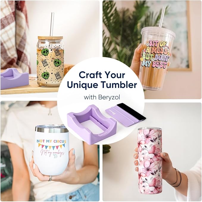 Silicone Cup Cradle, Cup Cradle for Tumblers Use to Apply UV DTF Decal/Apply Vinyl Decals -Keep Mugs in Place with Felt Squeegee(Purple)