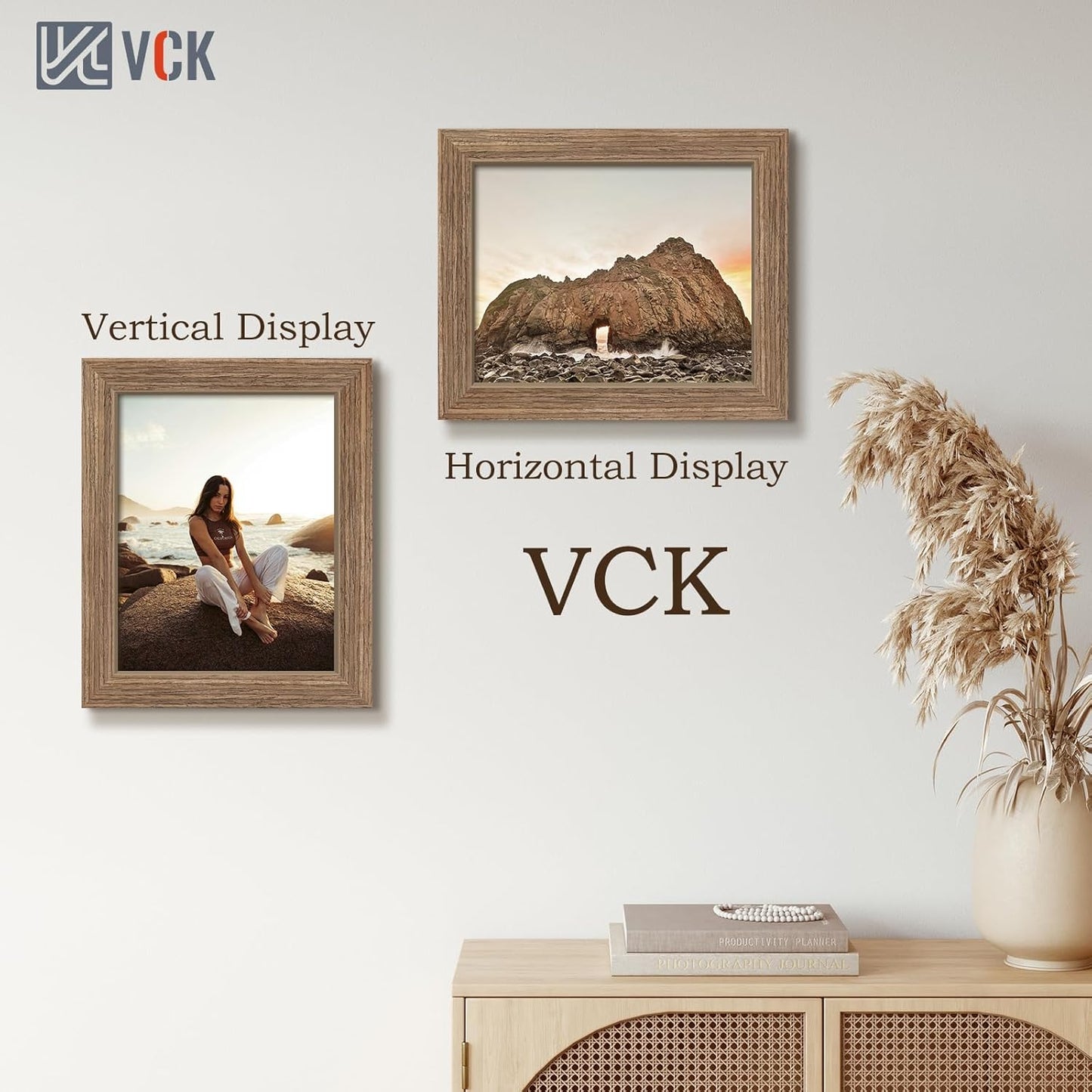VCK 8x10 Picture Frame 3 Pack - Brown Walnut, Natural Textured Solid Wood Frame, Wall Gallery Frame