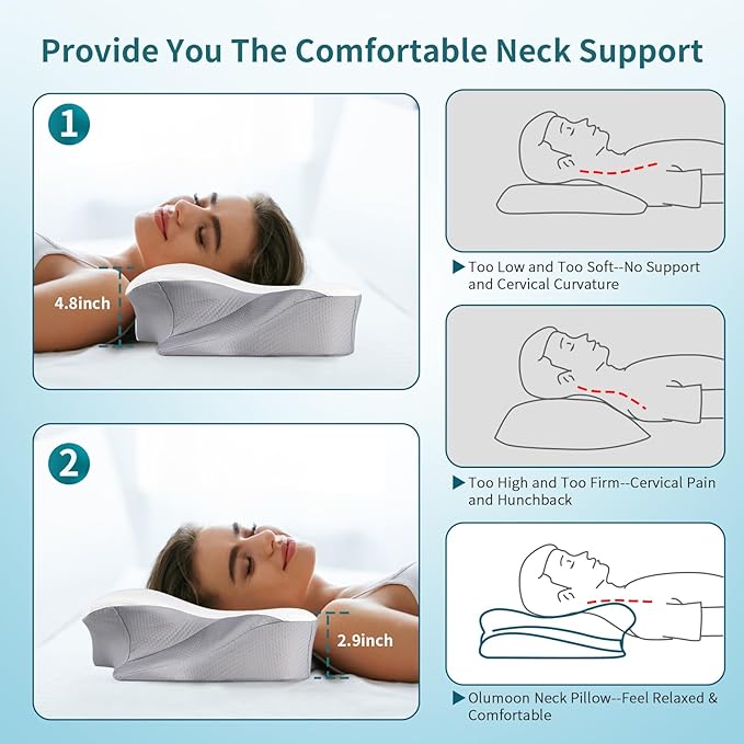 Cervical Neck Pillow - Memory Foam Pillows Ergonomic Neck Support Pillow for Pain Relief, Cervical Pillow for Sleeping, Orthopedic Contour Bed Pillow for Side, Back & Stomach Sleepers