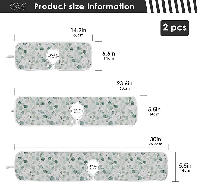 Kitchen Faucet Absorbent Mat,Flower Green Leaves Water Splash Guard for Sink, Faucet Drip Catcher Thicken Sponge Microfiber Faucet Water Catcher Mat Sink Absorbent Mat for Kitchen 30x5in 2 Pack