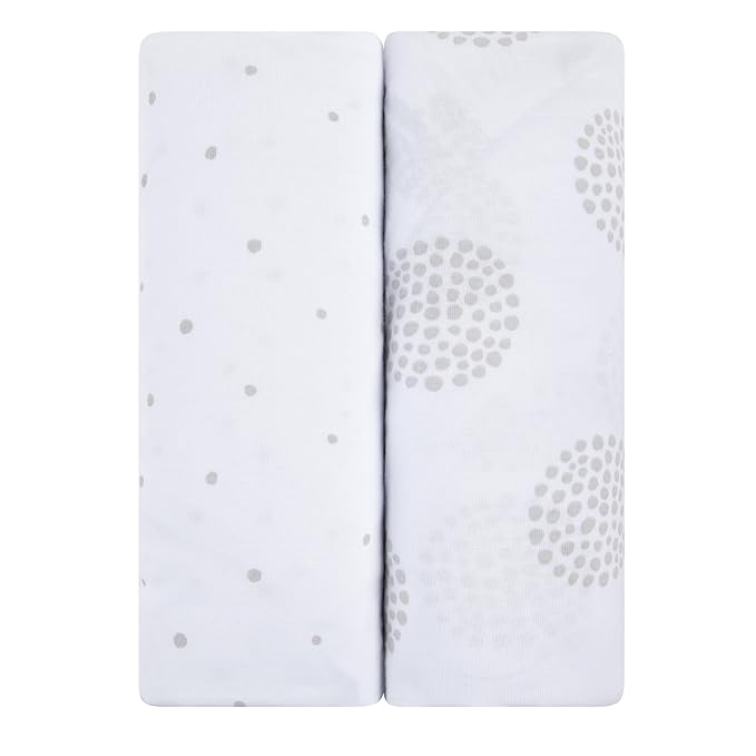 Ely's & Co. Bassinet Sheet 100% Combed Jersey Cotton 2 Pack Unisex for Baby Girl and boy - Grey Dottie Design