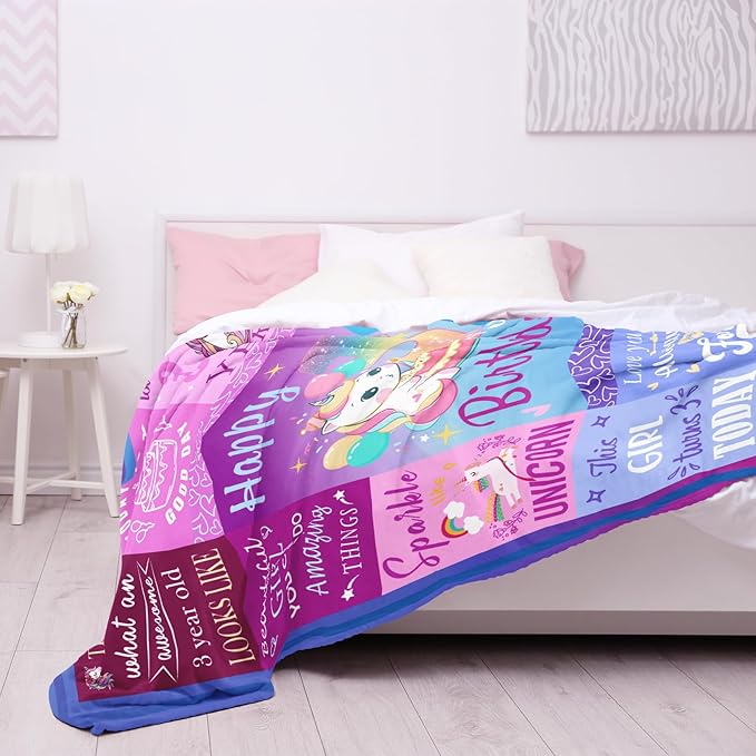 3 Year Old Girl Birthday Gift Ideas Blanket, Gifts for 3 Year Old Girl, 3 Year Old Birthday Decorations Girl, Three Year Old Girl Birthday Gifts, 3rd Birthday Girl Gifts 50"X40"