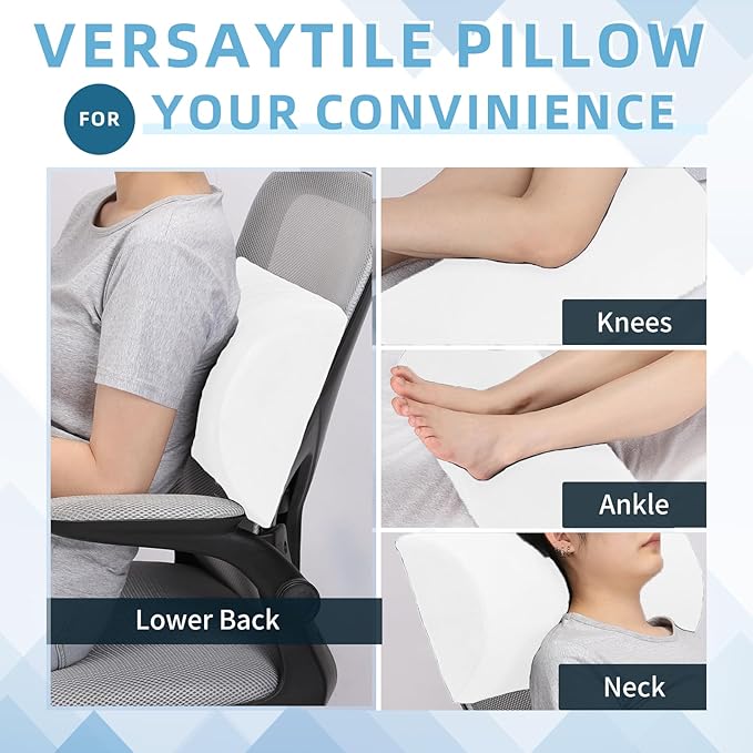 Under Knee and Leg Pillow for Back Sleeping - Half Moon Bolster Pillow for Lower Back and Head, Semi Roll Round Lumbar Support Pillow for Side, Back, Stomach Sleepers (White)