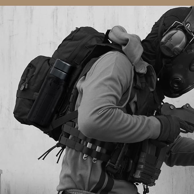 IronSeals Adjustable Tactical Water Bottle Pouch Foldable MOLLE Water Bottle Holder Drawstring Open Top Travel Water Bottle Bag