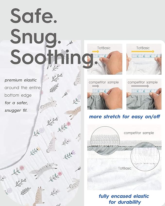 Graco Pack and Play Sheets Fitted, TotBasic Ultra Soft Mini Crib Sheets Boy, Neutral Pack N Play Mattress Sheets Hypoallergenic and Soothing, Premium Jersey Playrad Sheets, 2 Pack (Dino Space)