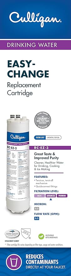 Culligan RC Change Advanced Water Filtration Replacement Cartridge, 500 Gallons, EZ-3 (Better), Color