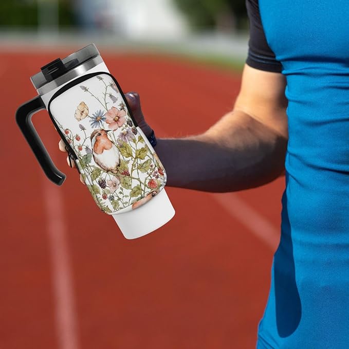 Water Bottle Pouch for Stanley Cup 40oz 30oz,Personalized Gym Purse for Men Women, Tumbler Pouch with Versatile Pocket Water Bottle Bag for Cards, Keys, Phone Botanical Leaf