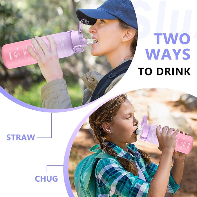 Sports Water Bottle 18/10 Stainless Steel 32oz with 2Lids, 1000ml Insulated Water Bottle Double Walled with Handle, Metal Canteen Keep Cold 48H Hot 24H for Men, Women & Kids