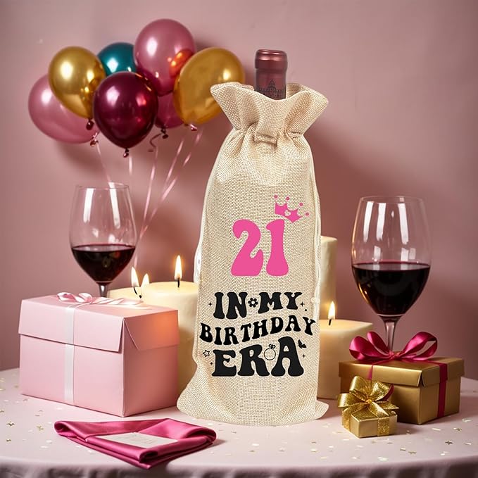 comfit 21th Birthday Gift Ideas for Women Men,21st Birthday Party Decoration Wine Bag Gifts, 21Happy Birthday decor, Pairs Well with Celebrating Birthday Wine Bag for Her Him
