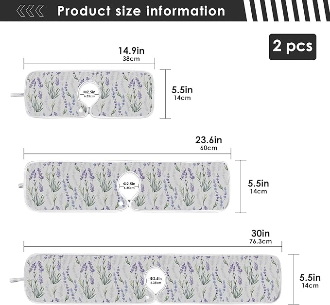 Kitchen Faucet Absorbent Mat,Lavender Flower Water Splash Guard for Sink, Faucet Drip Catcher Thicken Sponge Microfiber Faucet Water Catcher Mat Sink Absorbent Mat for Kitchen 23x5in 2 Pack