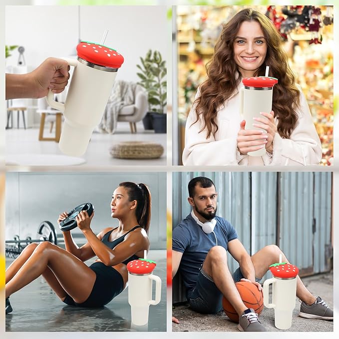 Stanley Cup 40 Oz Lid Anti-scratch Protective Case with Strawberry Design, Silicone Dustproof Lid Toppers for Stanley 40 Oz Tumbler, Stanley Cup Cute Accessories Decorations