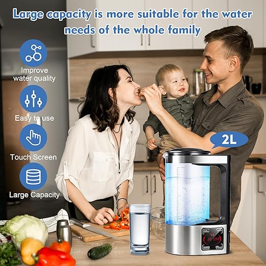Hydrogen Water Bottle Generator Kettle, 2L Large Capacity Hydrogen Rich Water Machine with Constant Temperature Heating Glass Bottle