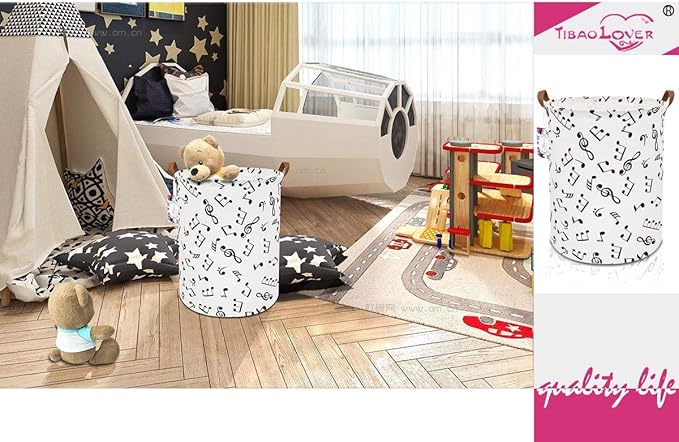 Kids Laundry Basket Kids Hamper Baby Laundry Hamper Toy Storage Bin for Boys Room Decor Nursery Hamper Gift Baskets for Bedroom Bathroom(Musical Note)