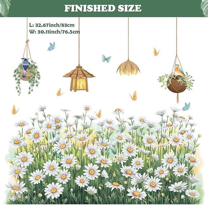 White Daisy Kicks Wall Decals Flowers Wall Corner Stickers Garden Floral Butterflies Baseboard Skirting Line Wall Stickers for Baby Kids Girls Bedroom Living Room Corners Skirting Lines Waist Lines