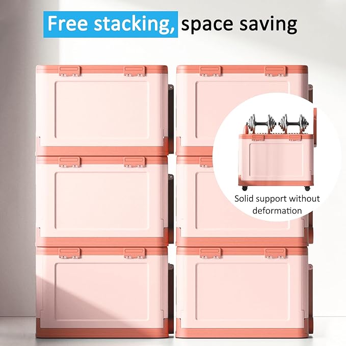 Collapsible Kids Storage Box with Building Base for Lego Toy Organizer Bins with Lids and Wheels Stackable Toys Chest Containers Building Block Bricks Storage Case for Children