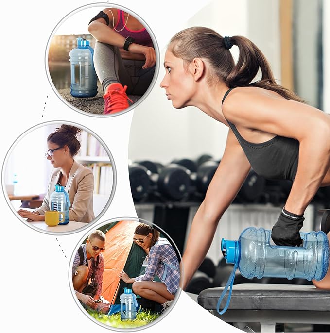 TOOFEEL 2.2 Liter Gym Water Bottle - 100% Leak Proof Big Sports Water Bottle Larger than 74 oz Water Bottle with Visible Volume for Drinking (74oz Transparent Light Blue)